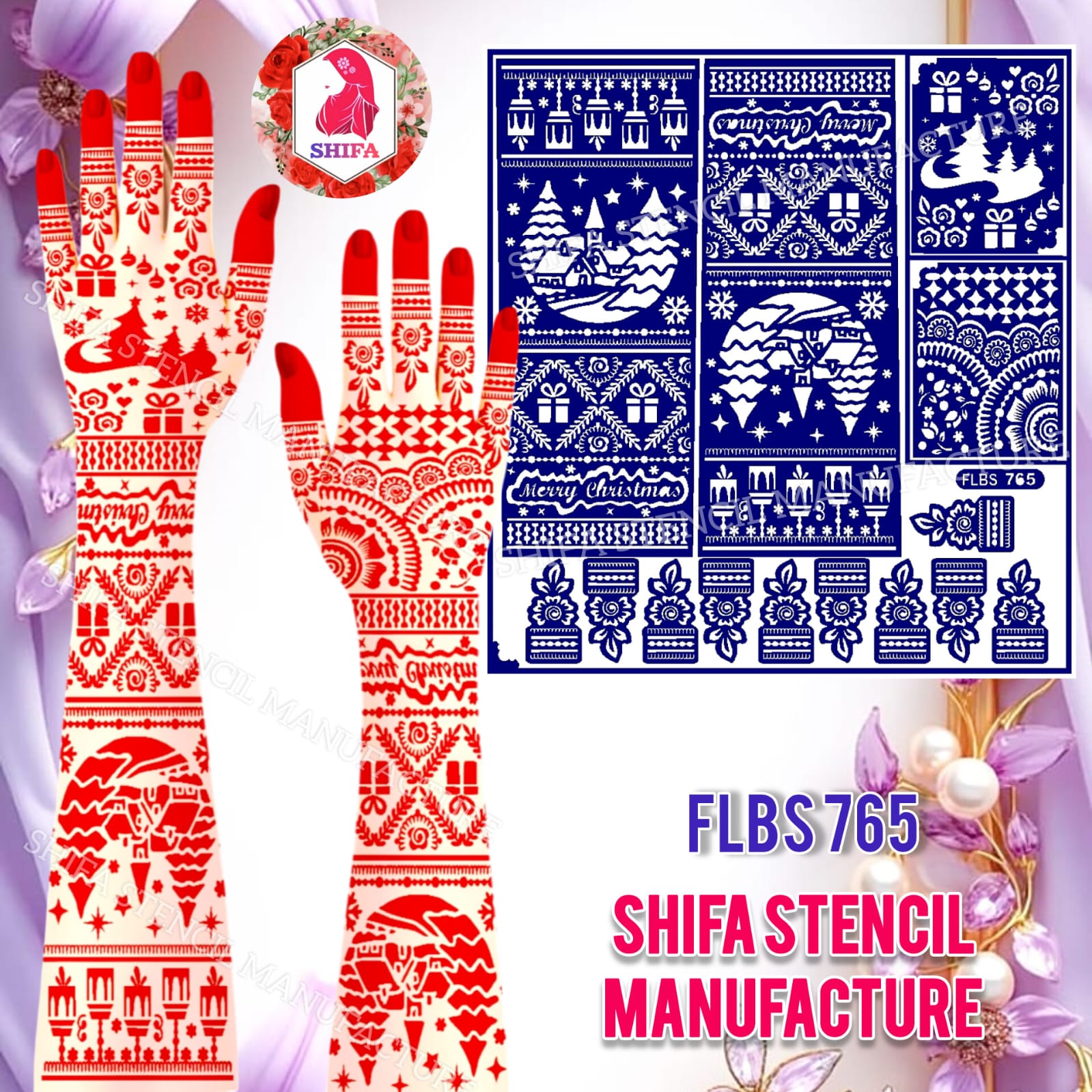 FLBS 765 Merry Magic Henna - Sticker Overview - Shifa Stencil Manufacturer